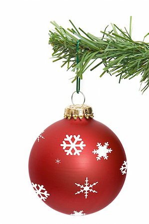 red ornament hanging on a pine tree branch Foto de stock - Royalty-Free Super Valor e Assinatura, Número: 400-05065348