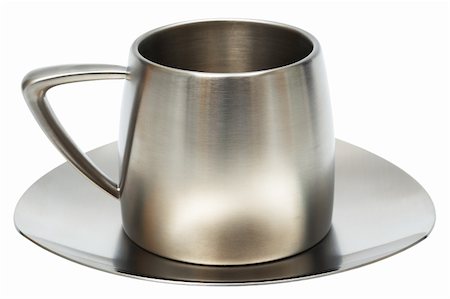 Steel cup with saucer on a white background Stock Photo - Budget Royalty-Free & Subscription, Code: 400-05065893