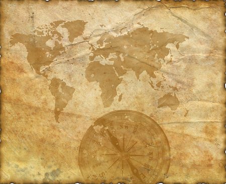 Ancient map of the world. The torn, scorched edges. Compass. Stock Photo - Budget Royalty-Free & Subscription, Code: 400-05066717