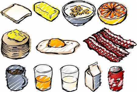 Breaksfast clipart illustrations done in sketchy hand-drawn look Stock Photo - Budget Royalty-Free & Subscription, Code: 400-05066743