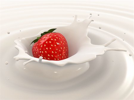 3d rendered illustration of a strawberry falling into milk Stock Photo - Budget Royalty-Free & Subscription, Code: 400-05067114