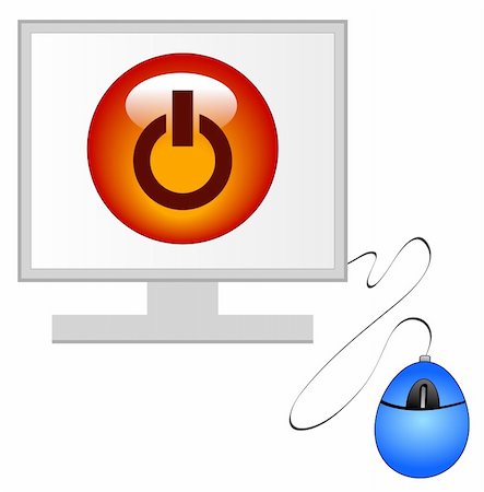 computer monitor with blue mouse and power button - vector Stock Photo - Budget Royalty-Free & Subscription, Code: 400-05068038