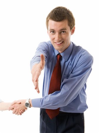 simsearch:400-04574012,k - Handshake. Young business man offers hand shake and smiling. Isolated over white Stock Photo - Budget Royalty-Free & Subscription, Code: 400-05068249