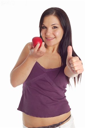 simsearch:400-04564926,k - attractive brunette woman with apple on white background Photographie de stock - Aubaine LD & Abonnement, Code: 400-05069103