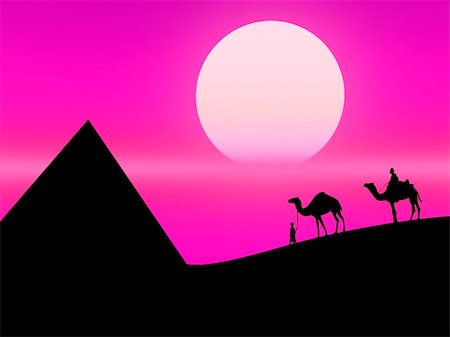 Hot landscape as this desert sunset with camels on the background Stock Photo - Budget Royalty-Free & Subscription, Code: 400-05069386