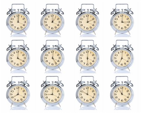 simsearch:400-04690033,k - group of alarm clock with times 12 clock on white background Stock Photo - Budget Royalty-Free & Subscription, Code: 400-05060204