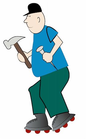 cartoon carpenter in a hurry to do his repairs Stock Photo - Budget Royalty-Free & Subscription, Code: 400-05060281