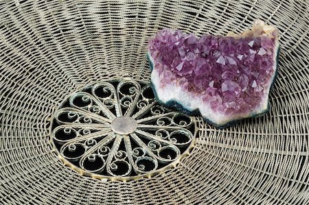 silver salver - Crystals of amethyst on a wattled metal tray Stock Photo - Budget Royalty-Free & Subscription, Code: 400-05060369