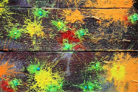 paintball - Spots of a paint on old boards Fotografie stock - Microstock e Abbonamento, Codice: 400-05060421
