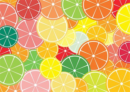 Citrus slices multicolored background. Vector illustration. Foto de stock - Super Valor sin royalties y Suscripción, Código: 400-05060843