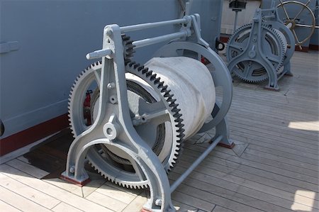 sailboat pulley - Ships details - The equipment on a military cruiser Stock Photo - Budget Royalty-Free & Subscription, Code: 400-05061387