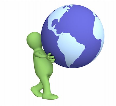 simsearch:400-04030475,k - The green 3d person carrying in hands globe Foto de stock - Royalty-Free Super Valor e Assinatura, Número: 400-05061925