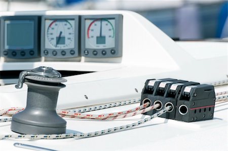 stopper - Close-up of a boat with navigation instruments, winch and rope stopper Stock Photo - Budget Royalty-Free & Subscription, Code: 400-05062568