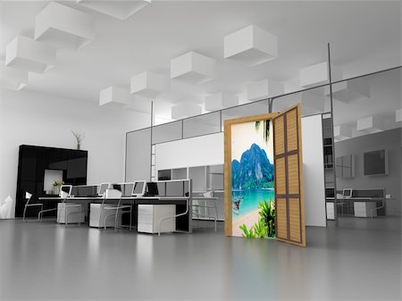 palm tree and office - the office interior with travel door (3D interior) Stock Photo - Budget Royalty-Free & Subscription, Code: 400-05062759