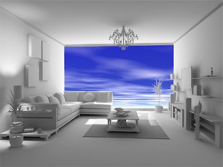 the open blank interior over blue sky background (3D) Stock Photo - Budget Royalty-Free & Subscription, Code: 400-05062752