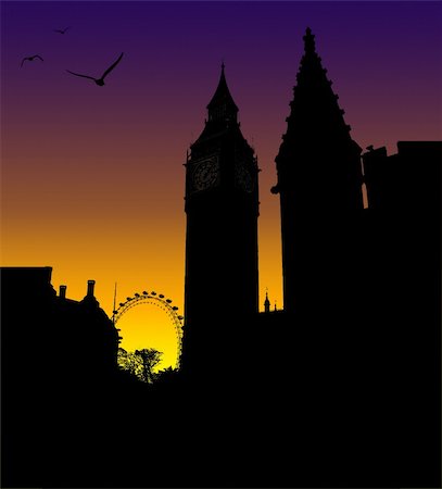 rooftop cityscape night - Big Ben at sunset Stock Photo - Budget Royalty-Free & Subscription, Code: 400-05063694