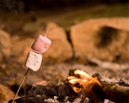 roasting marshmallows - Marshmallows on bamboo skewer at a campfire bamboo skewer Stock Photo - Budget Royalty-Free & Subscription, Code: 400-05063792