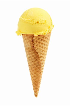 Mango or banana ice cream in a sugar cone isolated on white background Stock Photo - Budget Royalty-Free & Subscription, Code: 400-05063979