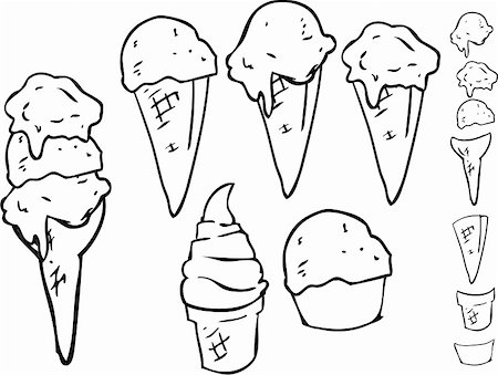 strawberry vanilla chocolate ice cream - Ice cream cones, black and white lineart. Mix and match various cones and flavors Stock Photo - Budget Royalty-Free & Subscription, Code: 400-05075382