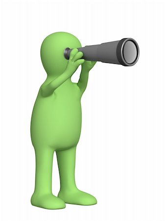 3d puppet with a telescope. Object over white Stock Photo - Budget Royalty-Free & Subscription, Code: 400-05075797