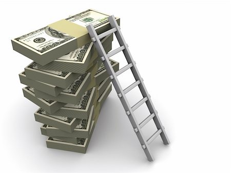 simsearch:693-06021301,k - Stacks of dollars with a ladder on white background - 3d render Stock Photo - Budget Royalty-Free & Subscription, Code: 400-05076141