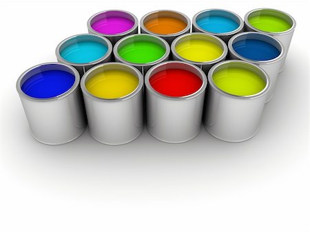 Colorful paint cans on white - rendered in 3d Stock Photo - Budget Royalty-Free & Subscription, Code: 400-05076194