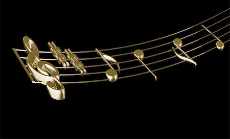 Golden musical score isolated on black background - 3d render Photographie de stock - Aubaine LD & Abonnement, Code: 400-05076210