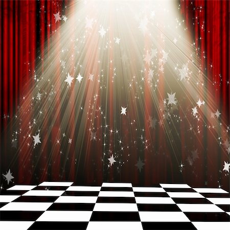 Checkered floor with curtain background Stock Photo - Budget Royalty-Free & Subscription, Code: 400-05076426