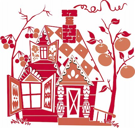 simsearch:400-04220963,k - Red fantastic small house with a garden. Stockbilder - Microstock & Abonnement, Bildnummer: 400-05076551