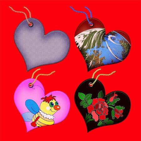 simsearch:400-04566378,k - Gift tags in the form of heart. Isolated on a red background Photographie de stock - Aubaine LD & Abonnement, Code: 400-05076869