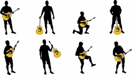 rock music clip art - guitar player silhouettes Foto de stock - Super Valor sin royalties y Suscripción, Código: 400-05077373