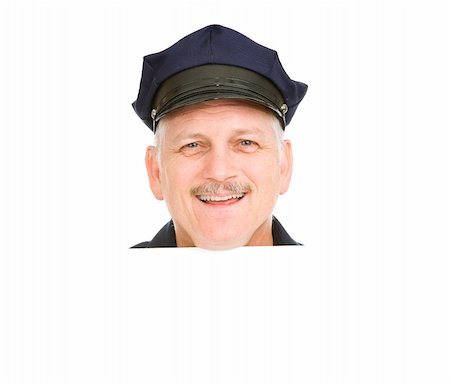 simsearch:400-04559275,k - Isolated smiling police head.  Design element with blank space. Foto de stock - Super Valor sin royalties y Suscripción, Código: 400-05077662