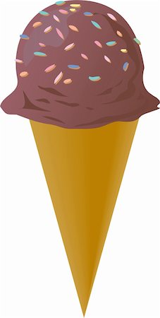 Fancy decorated ice cream cone chocolate scoop with multicolored sprinkles, illustration Stock Photo - Budget Royalty-Free & Subscription, Code: 400-05078136