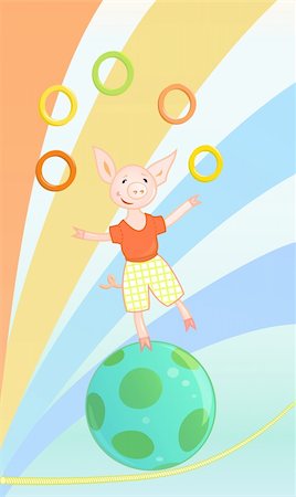 Funny circus pig - juggler, acrobat, rope-walker. Stock Photo - Budget Royalty-Free & Subscription, Code: 400-05078683