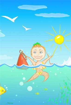 Happy girl smiling in the sea. Summer ! Stock Photo - Budget Royalty-Free & Subscription, Code: 400-05079137
