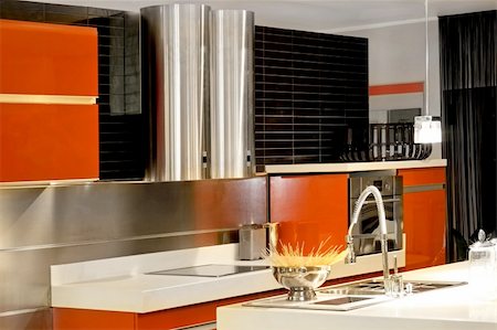 simsearch:400-05132663,k - Double metallic ventilation in modern red kitchen Stock Photo - Budget Royalty-Free & Subscription, Code: 400-05079221