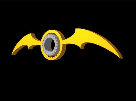 drizzd (artist) - batwings gear logo on black background - 3d illustration Foto de stock - Royalty-Free Super Valor e Assinatura, Número: 400-05079471
