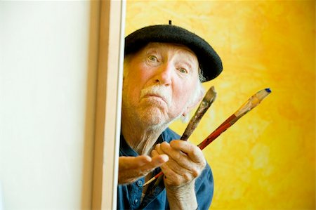 simsearch:400-04065514,k - Elderly painter wearing a beret working on a large canvas and looking up Foto de stock - Super Valor sin royalties y Suscripción, Código: 400-05070194