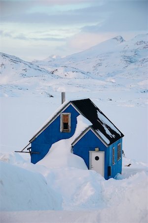 A blue house in a snow-covered landscape, Greenland Stock Photo - Budget Royalty-Free & Subscription, Code: 400-05070249