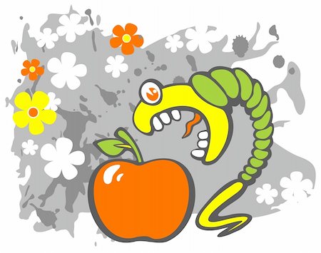 simsearch:400-04216683,k - Stylized caterpillar and apple on a gray grunge background with flowers. Stockbilder - Microstock & Abonnement, Bildnummer: 400-05070463