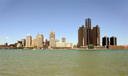 détroit - Wide view of Detroit's waterfront city center Photographie de stock - Aubaine LD & Abonnement, Code: 400-05070677