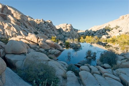 simsearch:400-04066006,k - Barker Dam is a water-storage facility located in Joshua Tree National Park in California. The dam was constructed by early cattlemen, and is situated between Queen Valley and the Wonderland of Rocks near the Wall Street Mill. Fotografie stock - Microstock e Abbonamento, Codice: 400-05070828