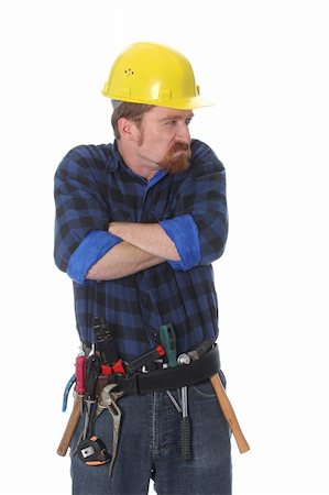 Angry construction worker with helmet on white background Stock Photo - Budget Royalty-Free & Subscription, Code: 400-05070998