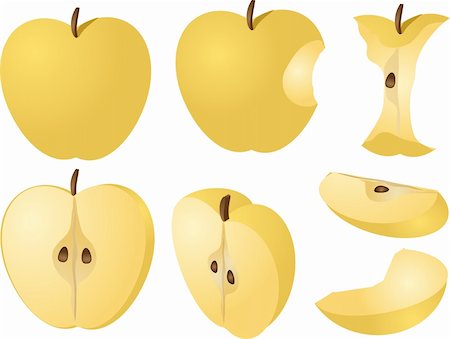 Isometric 3d illustration of yellow apples, bitten, core, halved, and quartered Stock Photo - Budget Royalty-Free & Subscription, Code: 400-05071435
