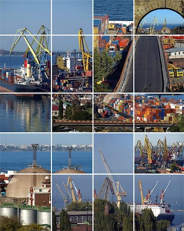 elevated sky - Industrial landscape. Loading of courts, the container terminal. A collage. Ukraine Odessa port. It is photographed in September 2007 Stock Photo - Budget Royalty-Free & Subscription, Code: 400-05072204