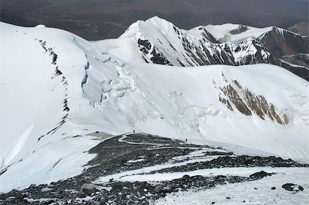 Trail from Base Camp 4 (Razdelniy pass) to the Lenin peak in Pamirs. Kyrgyzstan-Tadjikiston border. Photographie de stock - Aubaine LD & Abonnement, Code: 400-05072529