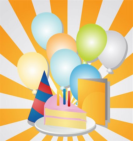 simsearch:614-03697319,k - Birthday party celebration with cake and balloons illustration Stockbilder - Microstock & Abonnement, Bildnummer: 400-05072548