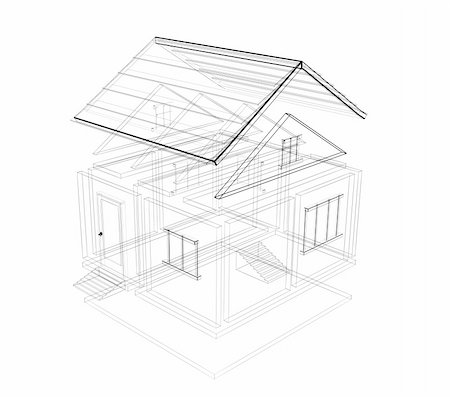 3d sketch of a house. Object over white Stock Photo - Budget Royalty-Free & Subscription, Code: 400-05072951