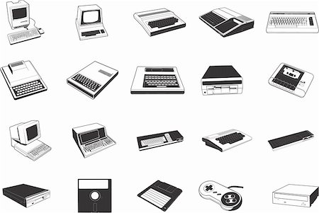 Collection of smooth vector EPS illustrations of various retro IT technology Stock Photo - Budget Royalty-Free & Subscription, Code: 400-05073108