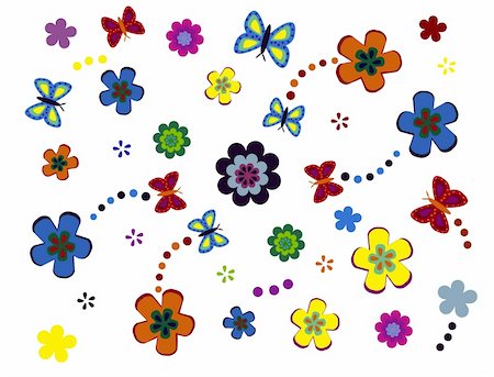 simsearch:400-05241823,k - Background Illustration of flowers and butterfly. Vector art in Adobe illustrator EPS format, compressed in a zip file. The different graphics are all on separate layers so they can easily be moved or edited individually. The text has been converted to paths, so no fonts are required. This can be scaled to any size without loss of quality. Photographie de stock - Aubaine LD & Abonnement, Code: 400-05073669